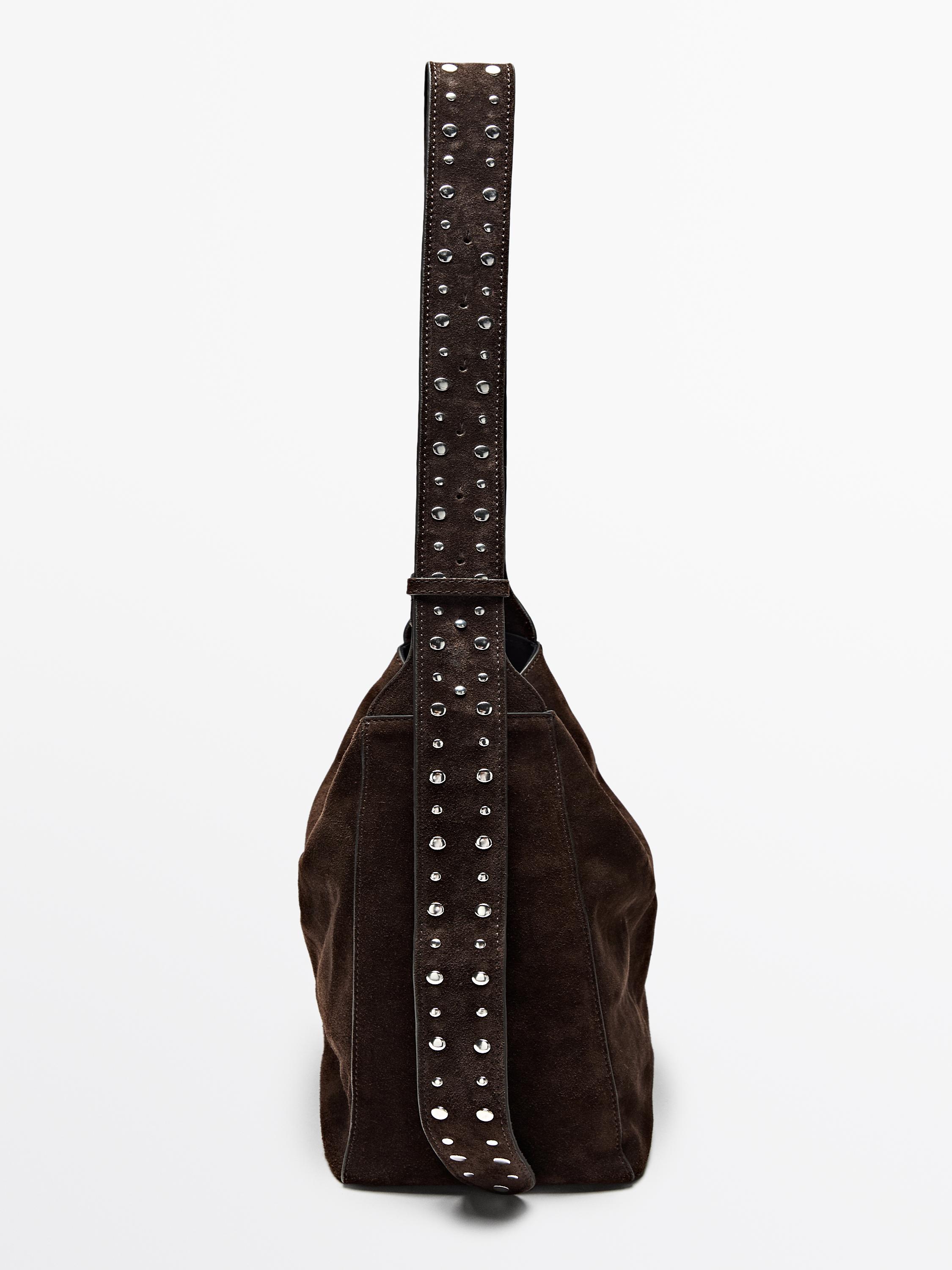 Split leather maxi bucket bag